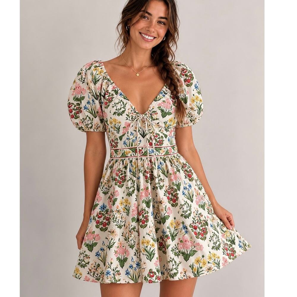 Agua by Agua Bendita Manzanilla Large Magdalena Amane Mini Dress Cotton Poplin